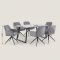 Malaga Essgruppe Tisch 90x200cm Marmor wei� und 6 Moon St�hle Velours grau.