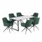 Malaga Essgruppe Tisch 90x200cm Marmor wei� und 6 Moon St�hle Velours gr�n.