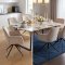 Malaga Essgruppe Tisch 90x200cm Marmor wei� und 6 Moon St�hle Velours beige.