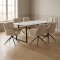 Malaga Essgruppe Tisch 90x200cm Marmor wei� und 6 Moon St�hle boucle beige.