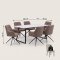 Malaga Essgruppe Tisch 90x200cm Marmor wei� und 6 Moon St�hle boucle braun.