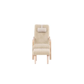 F�r� fauteuil met voetenbankje bruin.