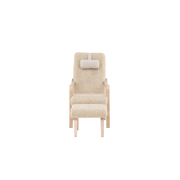 F�r� fauteuil met voetenbankje bruin.