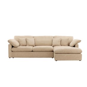 Amalfi chaise longue bank 6 sierkussens links zandkleur.