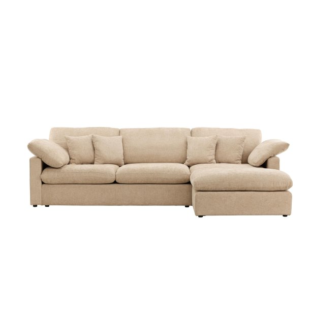 Amalfi chaise longue bank 6 sierkussens links zandkleur.