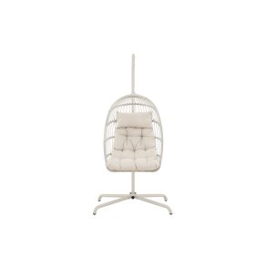 Silla colgante Trezza con soporte beige.
