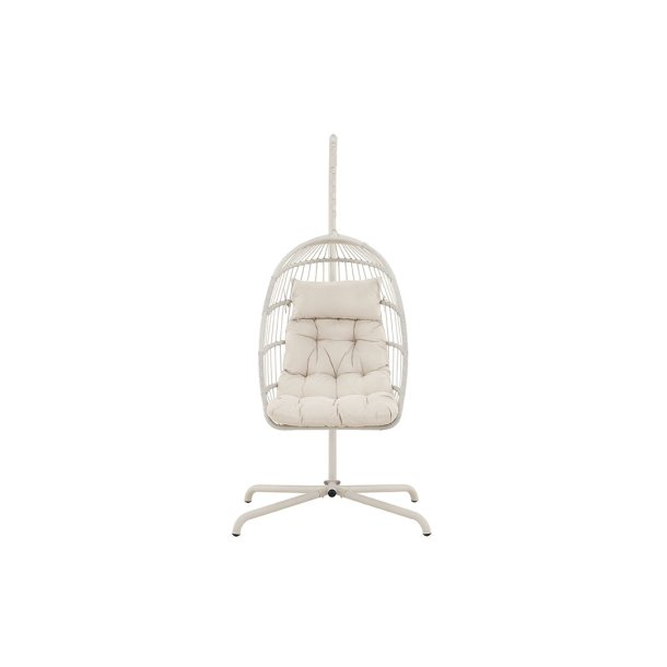 Silla colgante Trezza con soporte beige.