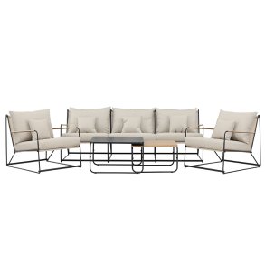 Palazzo Loungeset 1 Sofa, 2 Stühle, 2 Couchtische schwarz.