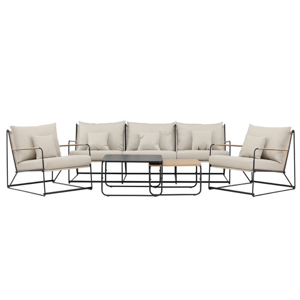 Palazzo Loungeset 1 Sofa, 2 Stühle, 2 Couchtische schwarz.