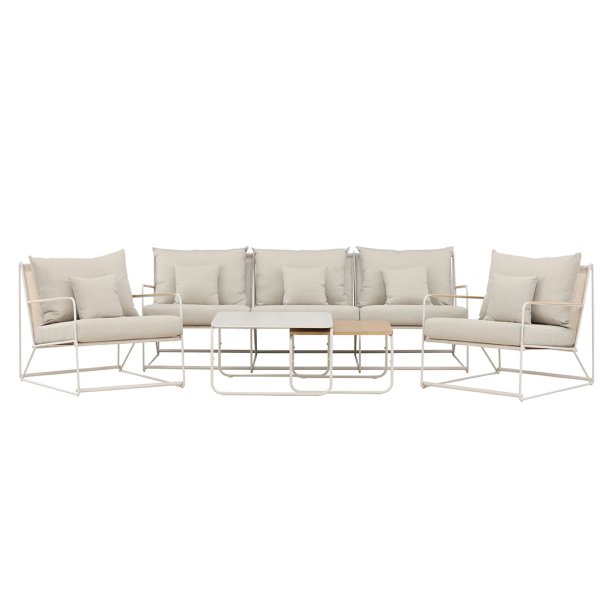 Palazzo zestaw wypoczynkowy 1 sofa, 2 fotele, 2 stoliki kawowe beżowe.
