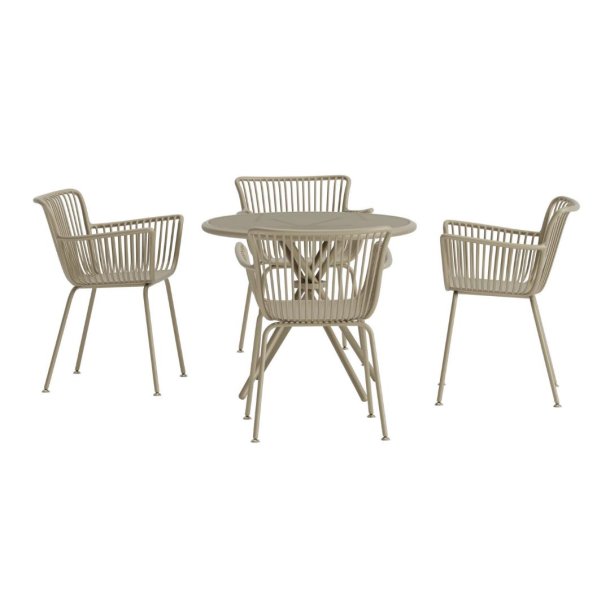 Sifnos hagesett bord 90x90cm 4 stoler beige.