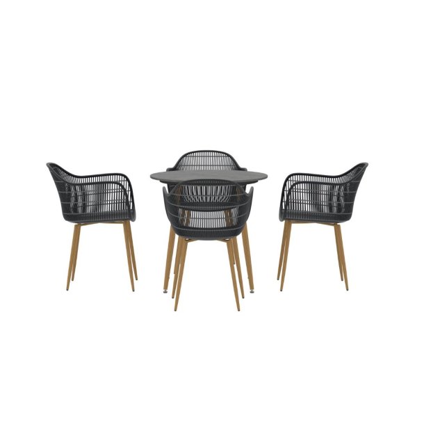 Anafi hagesett bord 80x80cm 4 stoler svart.