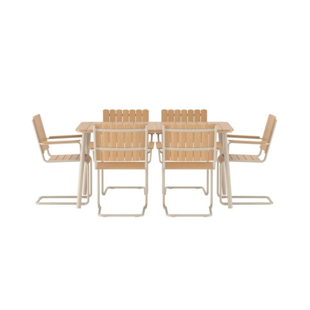 Holmsund tr�dg�rd set bord 90x150cm 6 stolar beige.