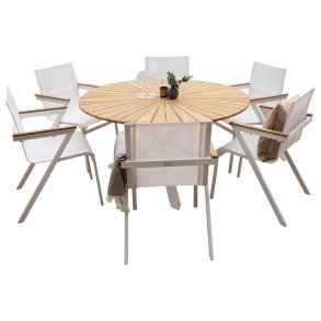 Mexico havest bord 140cm natur, 6 stole hvid.