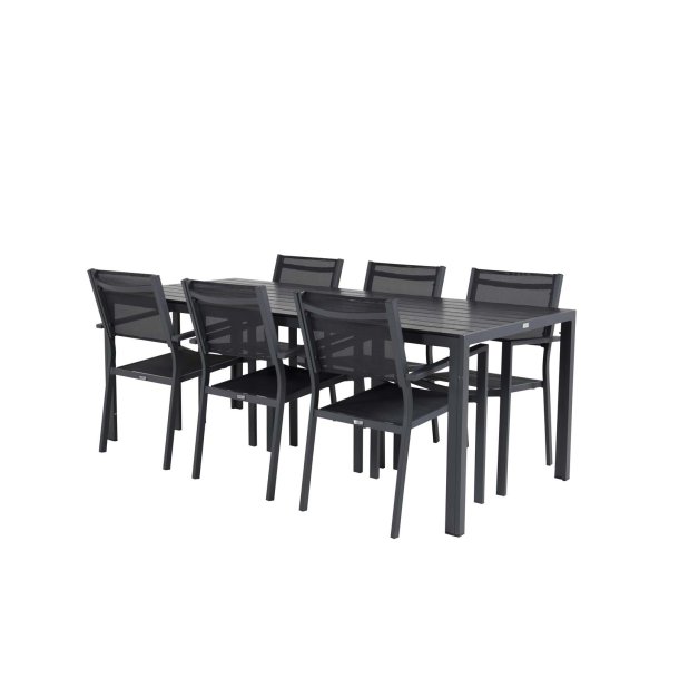 Break Gartenset Tisch 90x205cm schwarz, 6 Sthle Copacabana schwarz.