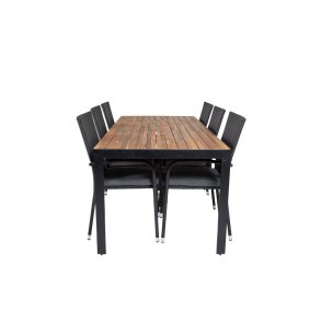 Bois Tr�dg�rdset bord 90x205cm och 6 stole Anna svart, natur.