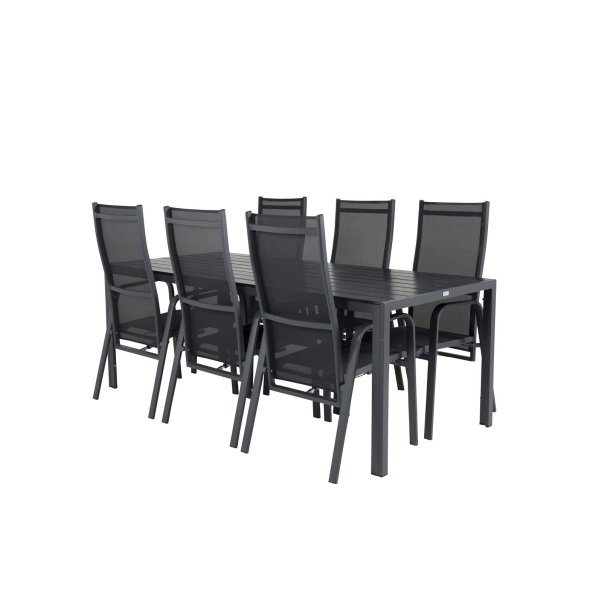 Break Gartenset Tisch 90x205cm schwarz, 6 Sthle Copacabana schwarz.