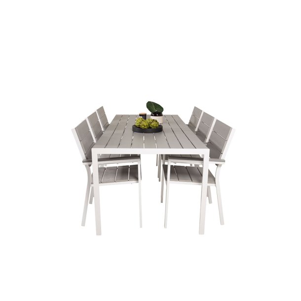 Break zestaw ogrodowy stół 90x205cm szary, 6 krzeseł szarych.
