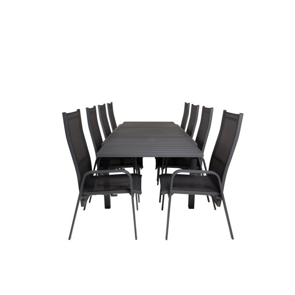 Marbella Ensemble table et chaises de jardin, table 100x160/240cm et 8 chaises Copacabana, noir. 