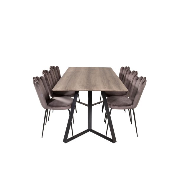 MarinaGRBL Essgruppe Esstisch El Holz dekor grau und 6 Limhamn Esszimmerstühle Velour grau.