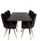 Dipp180x90BLBR matgrupp matbord svart och 6 Velvet Deluxe matstola velour svart, mssing dekor.