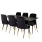 Dipp180x90BLBR matgrupp matbord svart och 6 Velvet Deluxe matstola velour svart, mssing dekor.