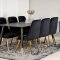 Dipp180x90BLBR matgrupp matbord svart och 6 Velvet Deluxe matstola velour svart, mssing dekor.