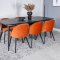 Gold Essgruppe Esstisch Ausziehbarer Tisch Länge cm 180 / 220 schwarz und 6 Velvet Esszimmerstühle Velour orange, schwarz.