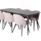 Gold Essgruppe Esstisch Ausziehbarer Tisch Länge cm 180 / 220 schwarz und 6 Velvet Esszimmerstühle Samt pink, schwarz.