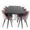 Gold Essgruppe Esstisch Ausziehbarer Tisch Länge cm 180 / 220 schwarz und 6 Velvet Esszimmerstühle Samt pink, schwarz.