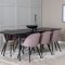 Gold Essgruppe Esstisch Ausziehbarer Tisch Länge cm 180 / 220 schwarz und 6 Velvet Esszimmerstühle Samt pink, schwarz.