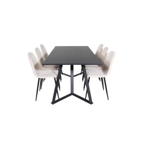 MarinaBLBL matgrupp  svart och 6 Polar matstola velour beige.