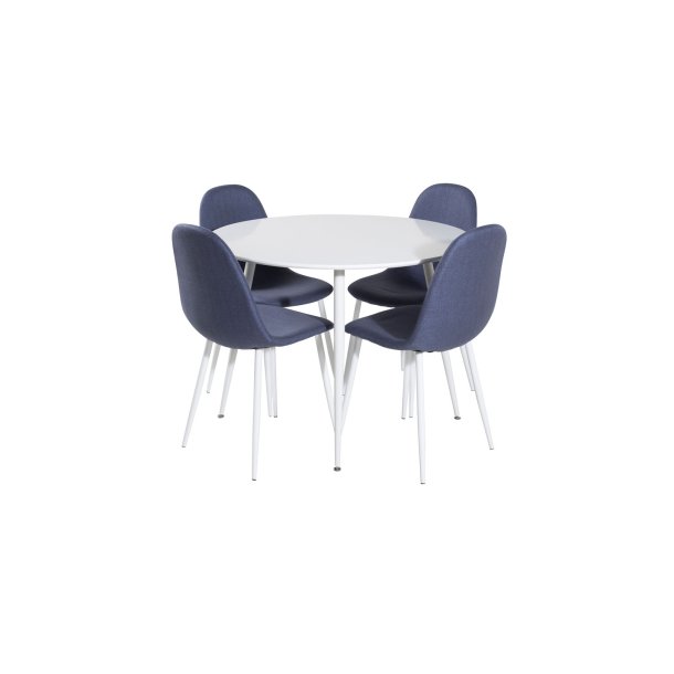 PlazaWHWH100 Essgruppe Esstisch wei und 4 Polar Esszimmersthle blau, wei.