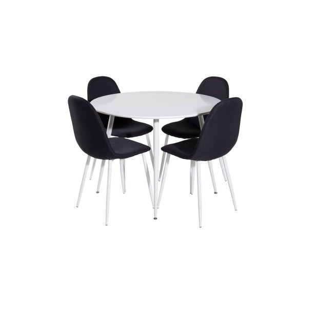 PlazaWHWH100 spisebordsst spisebord hvid og 4 Polar stole sort, hvid.