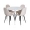 PlazaWHWH100 Essgruppe Esstisch weiß und 4 Polar Esszimmerstühle Velour beige.