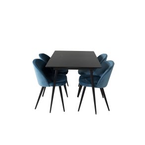 SilarBLExt Essgruppe Esstisch Ausziehbarer Tisch L&auml;nge cm 120 / 160 schwarz und 4 Velvet Esszimmerst&uuml;hle Velour blau, schwarz.