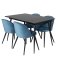 SilarBLExt Essgruppe Esstisch Ausziehbarer Tisch L&auml;nge cm 120 / 160 schwarz und 4 Velvet Esszimmerst&uuml;hle Velour blau, schwarz.