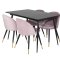 SilarBLExt spisegruppe spisebord uttrekksbord lengde cm 120 / 160 svart og 4 Velvet spisestuestoler velour rosa, svart, messing dekor.