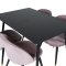 SilarBLExt spisegruppe spisebord uttrekksbord lengde cm 120 / 160 svart og 4 Velvet spisestuestoler velour rosa, svart, messing dekor.
