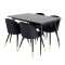SilarBLExt Essgruppe Esstisch Ausziehbarer Tisch Länge cm 120 / 160 schwarz und 4 Velvet Esszimmerstühle Velour schwarz, Messing dekor.