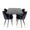 SilarBLExt Essgruppe Esstisch Ausziehbarer Tisch Länge cm 120 / 160 schwarz und 4 Velvet Esszimmerstühle Velour schwarz, Messing dekor.