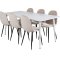 Polar180X90WHWH matgrupp matbord vit och 6 Polar matstola velour beige.