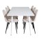Polar180X90WHWH matgrupp matbord vit och 6 Polar matstola velour beige.