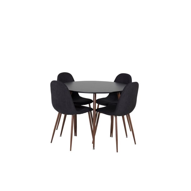 PlazaBLWA100 Essgruppe Esstisch schwarz und 4 Polar Esszimmerstühle schwarz.