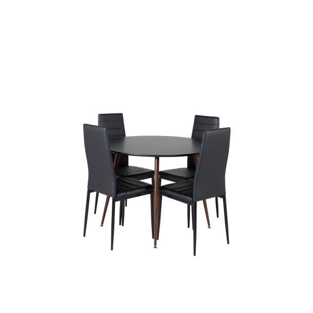 PlazaBLWA100 Essgruppe Esstisch schwarz und 4 Slim High Back Esszimmersthle PU Kunstleder schwarz.