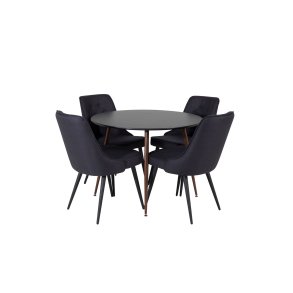 PlazaBLWA100 Essgruppe Esstisch schwarz und 4 Velvet Deluxe Esszimmerstühle schwarz.