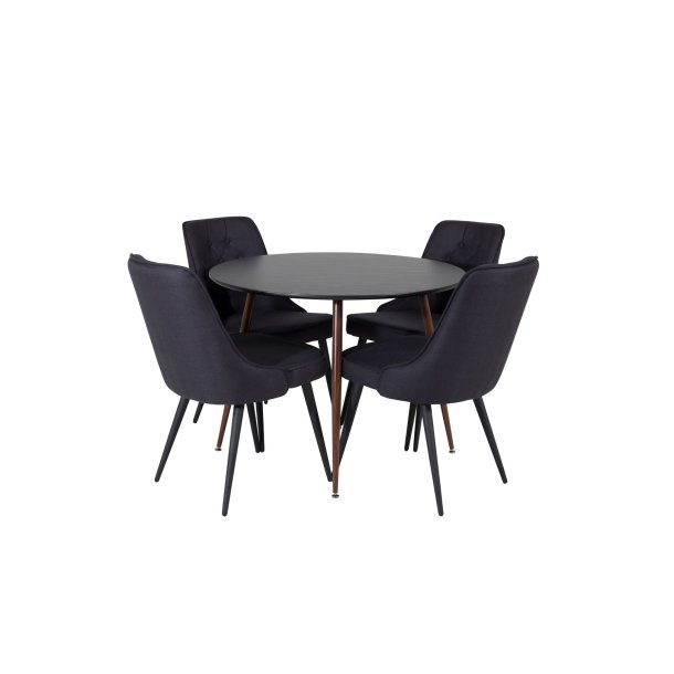PlazaBLWA100 Essgruppe Esstisch schwarz und 4 Velvet Deluxe Esszimmerstühle schwarz.