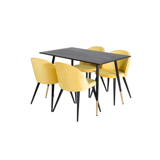 offset Electrify Sløset Dipp120x85BLBR spisebordssæt spisebord sort og 4 Velvet stole velour gul,  sort. Fri fragt, lev 1-2 dage! Se her!