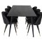 Dipp180x90BLBL matgrupp matbord svart och 6 Velvet matstola PU konstlder svart.