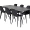 Dipp180x90BLBL spisebordsst spisebord sort og 6 Polar stole sort.